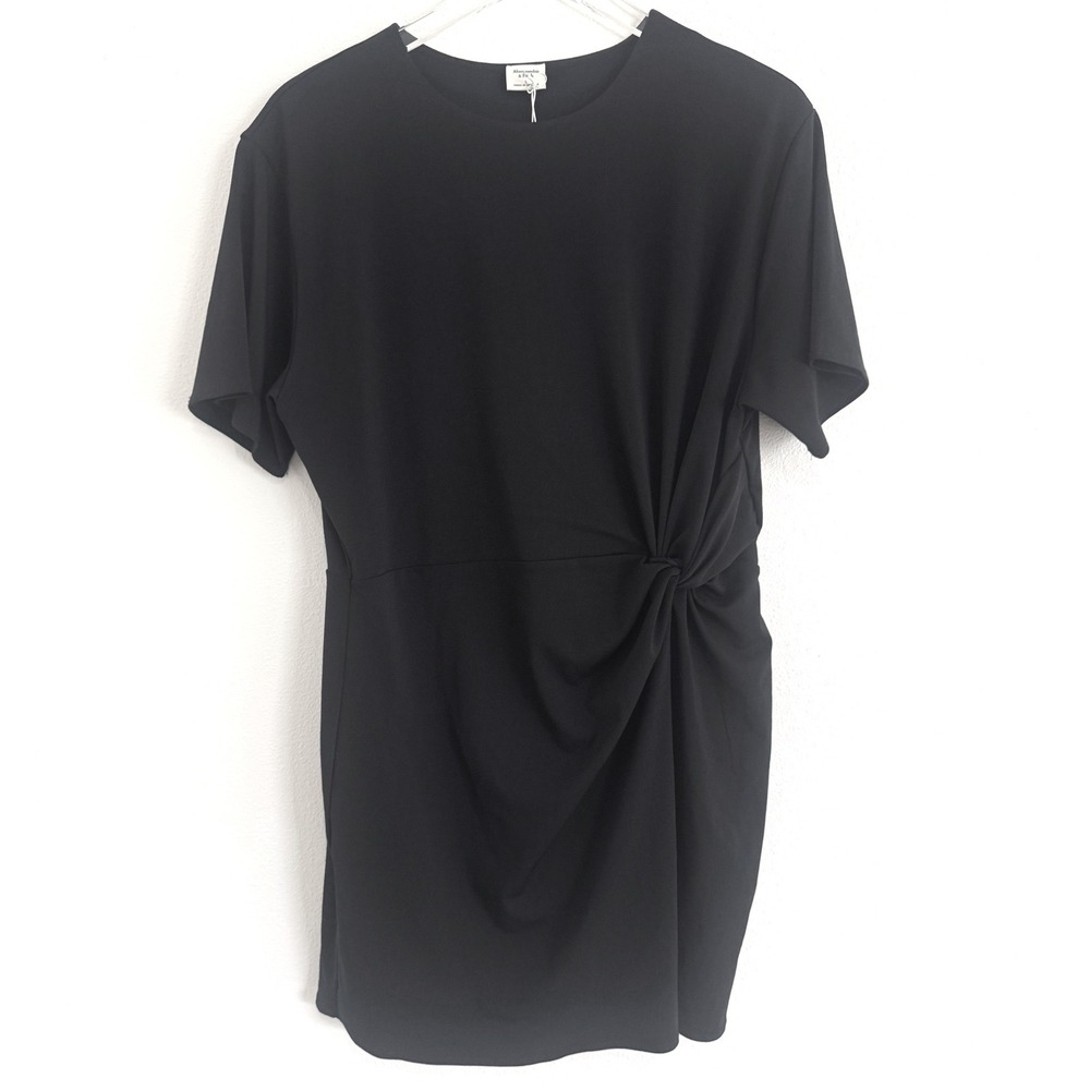 Abercrombie & Fitch Black Short Sleeve Knot Front Twist‎ Midi Dress XL